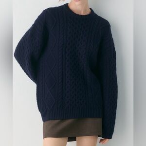 Aritzia Sunday Best Women's Navy Cable Knit Sweater